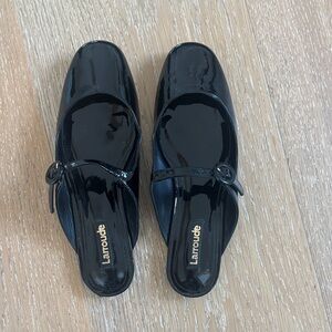 Larroude Blair Black Patent Leather Mules